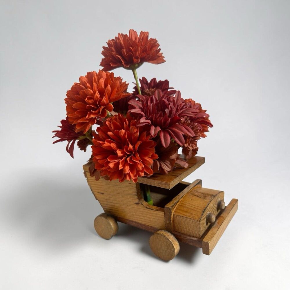 Vtg Handmade Wooden Truck Planter Vase Rustic Folk Art Decor Cabincore Grandpa - Picture 2 of 13